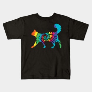 Tie Dye Cat Colorful Rainbow Peace Hippy Kids T-Shirt